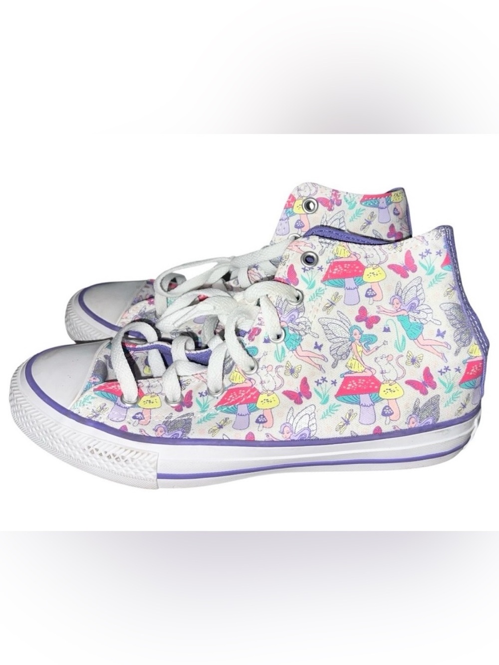 Converse Chuck Taylor Shoes Kids Size 4 White Purple All Star High Fantasy Print